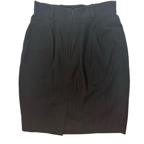 Vintage 90s Anne Klein II Black Wool Pencil Skirt Size 6 Waist 25″ Slit 5″ - Picture 2 of 6